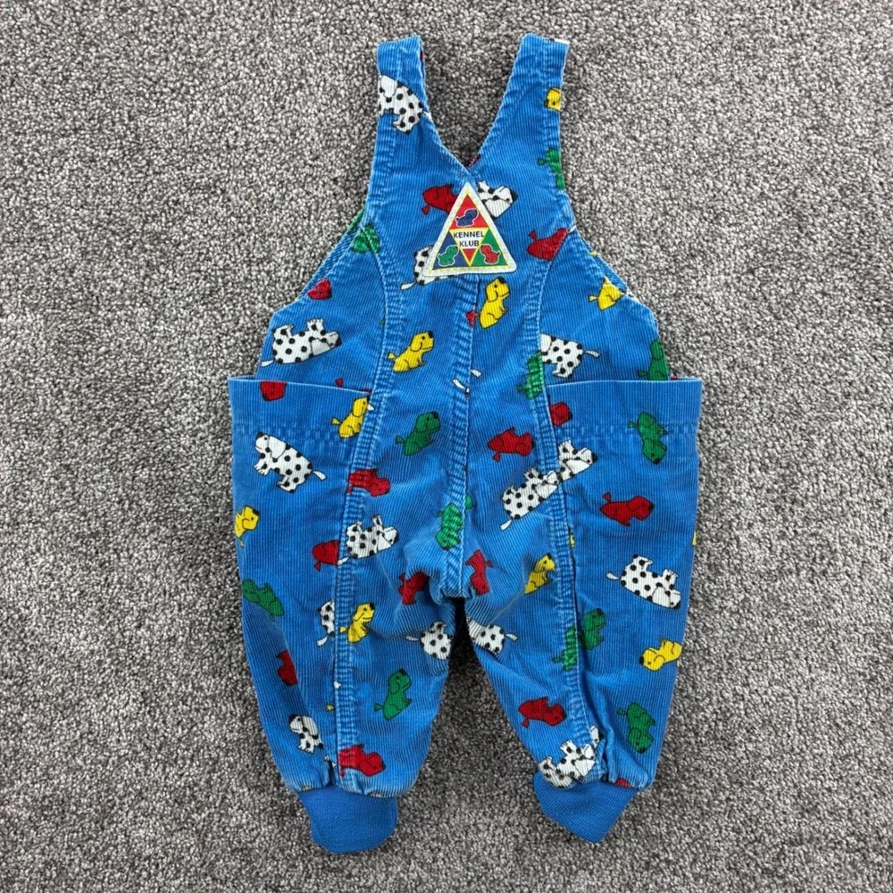 Vintage OshKosh Overalls Kids 6/9M Blue Cotton Kennel Klub Dog Print